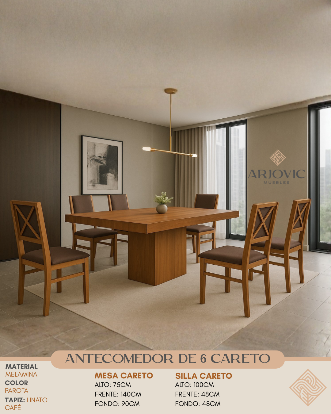 Antecomedor de 6 Careto Parota